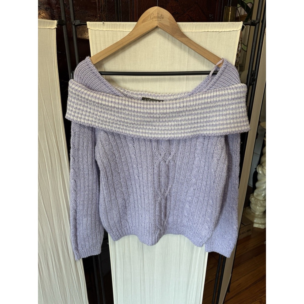 Gitano Vintage Women's L Lavender Purple Cable Knit Off Shoulder Sparkle Sweater